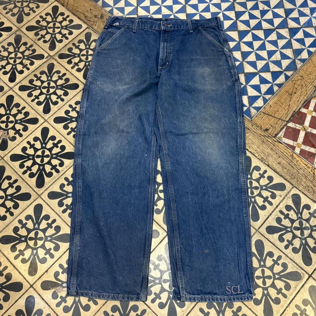 BR2306NL-F - Vintage retro essential  Carhartt Straight Leg Blue Wash Denim Carpenter Jeans Trousers pants #denim #carhartt #jeans #straightleg #skater