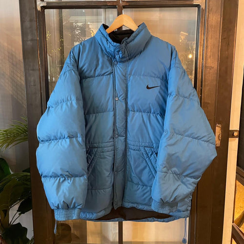 0325F59-U - Vintage Retro Essential Blue Nike down puffer padded jacket coat #gorpcore #outdoors #puffer #swoosh #nike