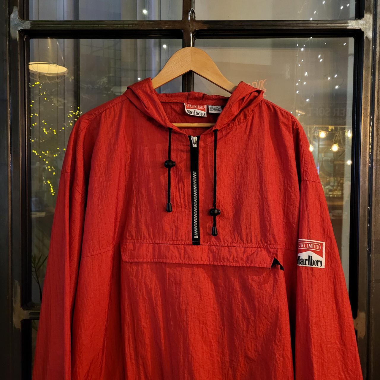 WDB041F - Vintage Retro Essential Malboro Unlimited Red Packaway Lightweight Windbreaker full zip up Jacket with patch logo on sleeve #windbreaker #lightweight #festival #marlboro #packaway
