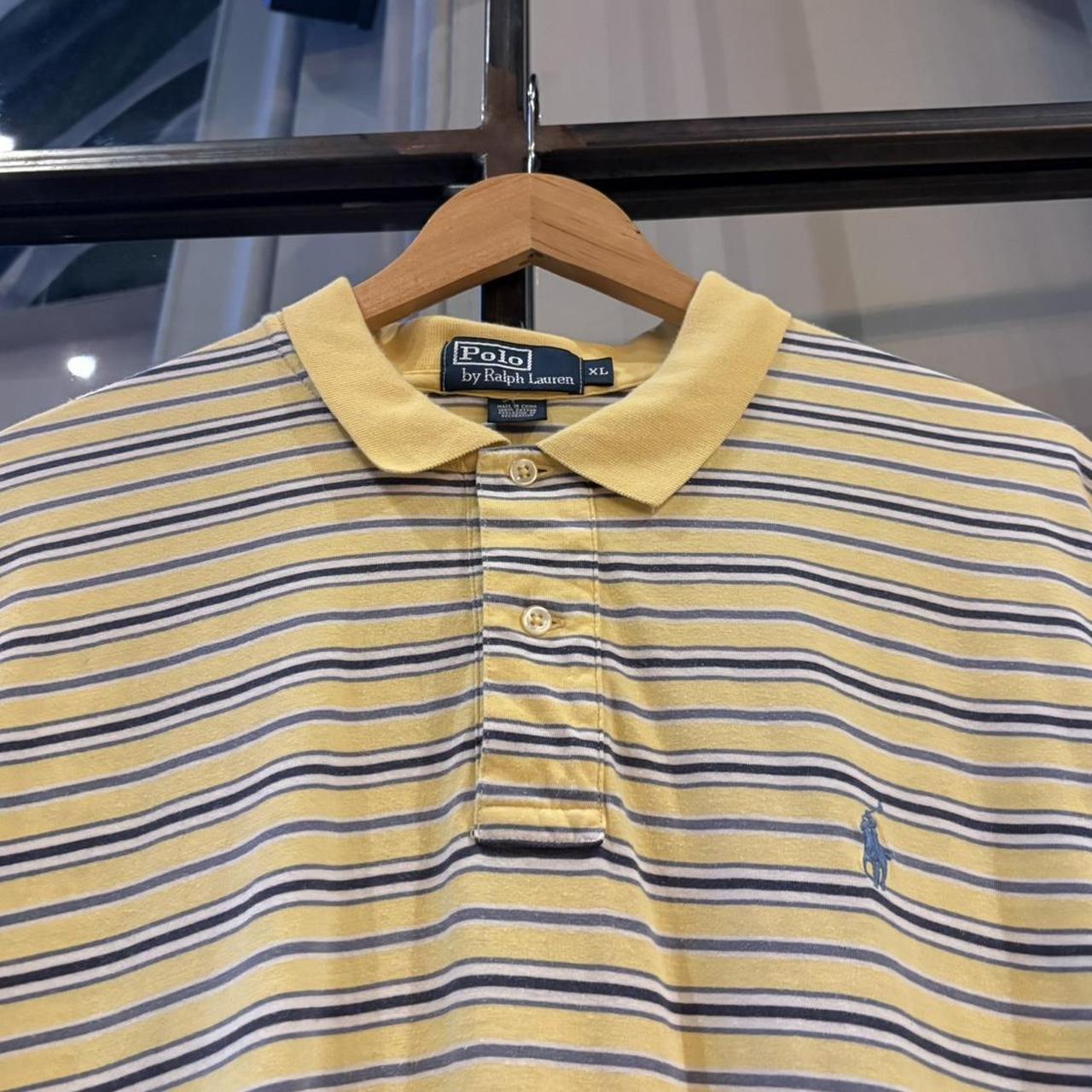 Vintage Retro Ralph Lauren Butter Pale Yellow and Light Blue Striped Polo Shirt Short Sleeve collared button up top  #Y2K #preppy #chiefkeef #oldmoney #ralphlauren