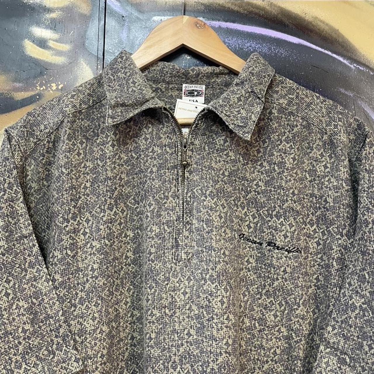 Vintage Ocean Pacific Quarter Zip Geometric Pattern Polo