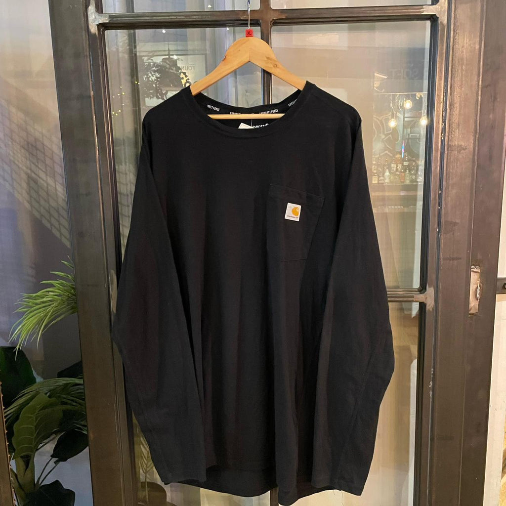 0125C95P - Vintage Retro Essential Black Carhartt Pocket Longsleeve Top Tee T-shirt #90s #skater #longsleeve #essential #carhartt