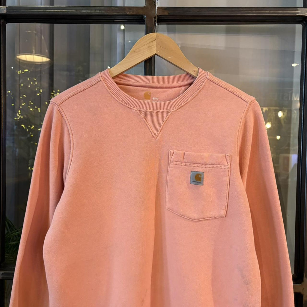SWT611BR - Vintage Retro Essential Peach Carhartt Crewneck Jumper Sweatshirt with embroidered patch pocket logo #workwear #skater #essential #y2k #carhartt