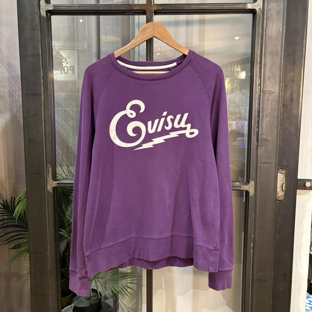 SWT107-P - Vintage Retro Essential Purple Evisu Crewneck Jumper Sweatshirt with spell out print logo #sweat #japanese #essential #y2k #evisu