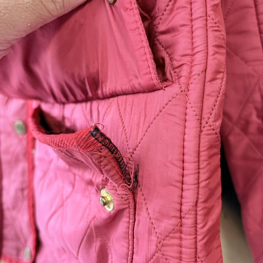 ADN0101CF-U - Vintage Retro Essential Red Barbour Full zip and button up quilted down padded lined jacket coat #british #oldmoney #quilted #outdoor #barbour