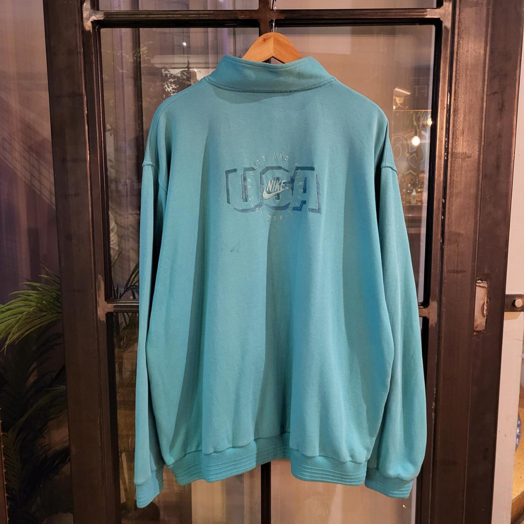 SWT235-P - Vintage Retro Essential adult Nike USA Sports and Fitness Since 1972 Turquiose 1/4 Fleece sweatshirt jumper crewneck with big graphic spellout small chest embroidered 90s y2k style