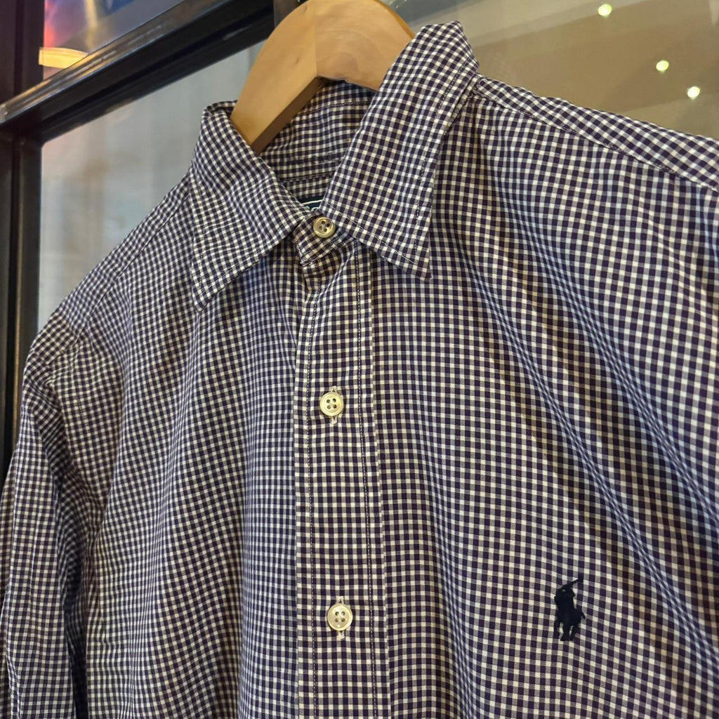 RLS254F - Vintage Ralph Lauren Navy Check Longsleeve collared button up polo shirt top #Y2K #preppy #chiefkeef #smartcasual #oldmoney