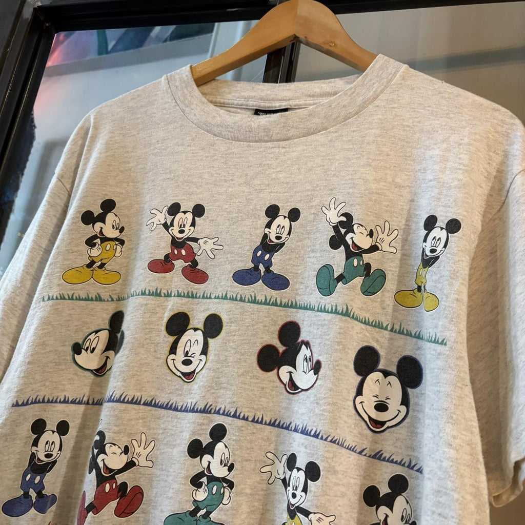 TEE632F - Vintage Retro Essential Grey Mickey Unlimited Jerry Leigh Tag Mickey Mouse Multiple Poses Graphic Print Top Tee T-shirt #mickeyunlimited #graphic #disney #mickeynouse