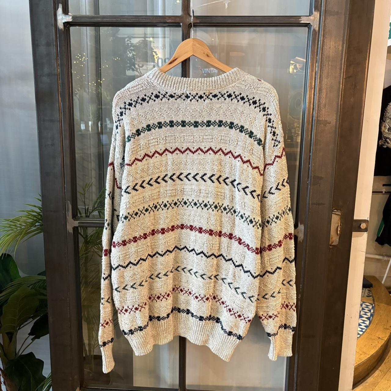 0225C84BR - Vintage Retro Essential Cream patterned argyle golf grandpa cosby sweatshirt crewneck knit Jumper #coogistyle #knitjumper #90s #grandad #knitted