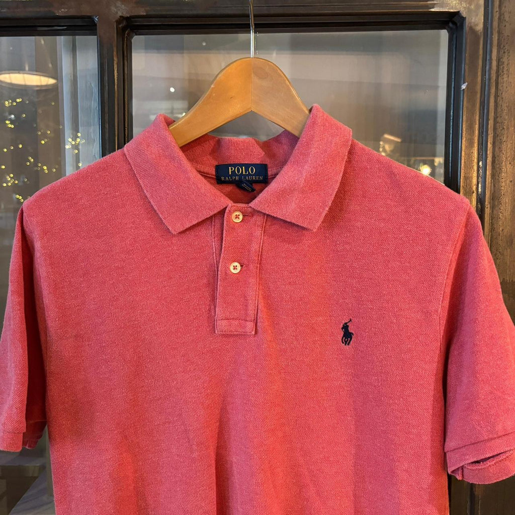 POL484F - Vintage Retro Ralph Lauren Plain Pink Polo Shirt Short Sleeve collared button up top  #Y2K #preppy #chiefkeef #oldmoney #ralphlauren