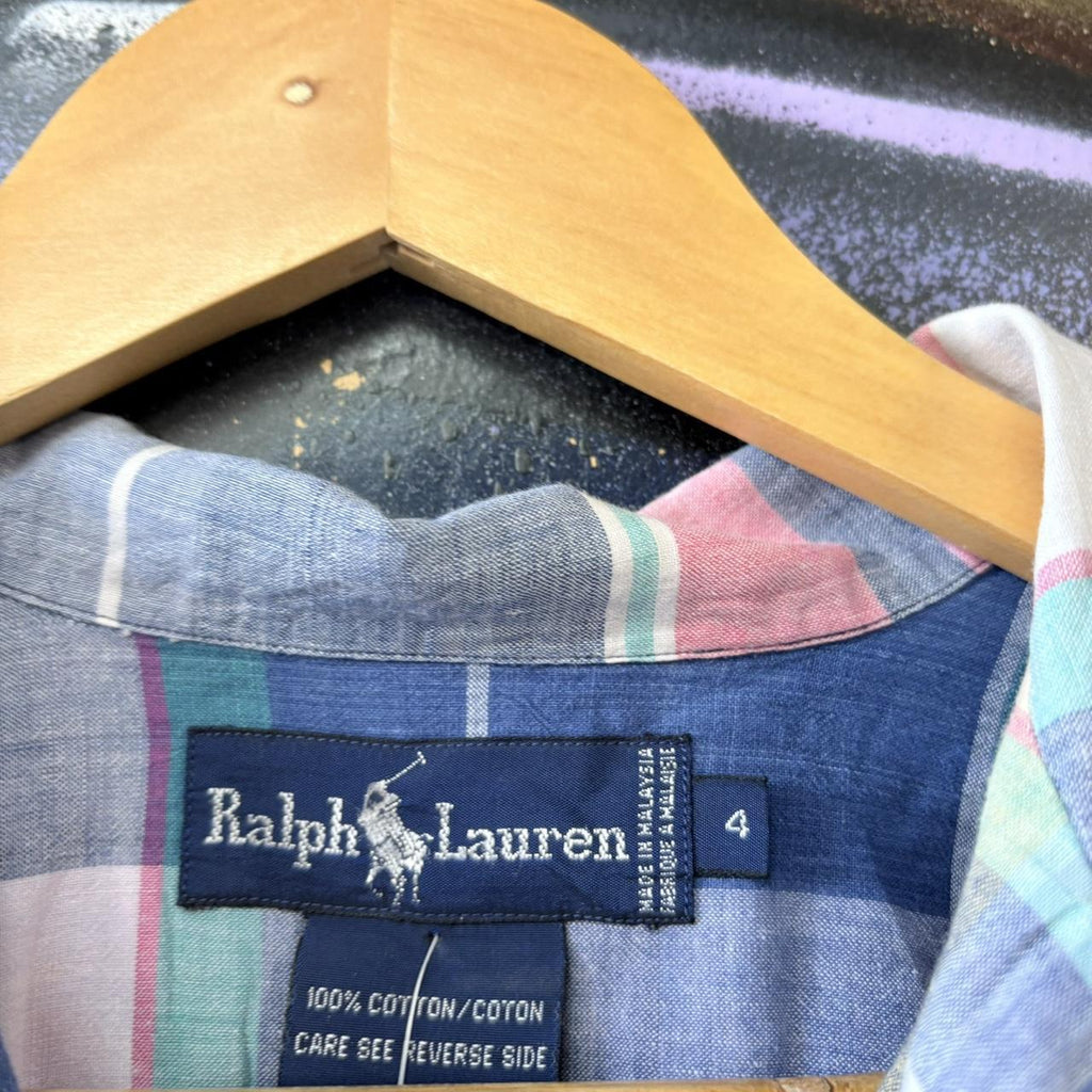 BR1912ALM-P - Vintage Ralph Lauren Blue Check short sleeve camp collar double pocket button up polo shirt top #Y2K #preppy #chiefkeef #smartcasual #oldmoney