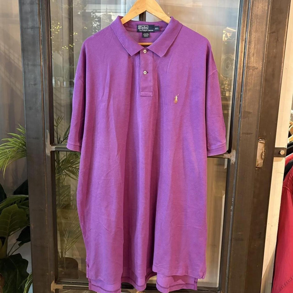 POL398-F - Vintage Retro Ralph Lauren Purple Plain Polo Shirt Short Sleeve collared button up top  #Y2K #preppy #chiefkeef #oldmoney #ralphlauren
