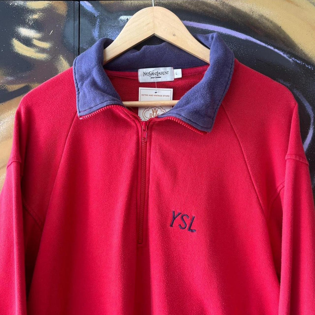 Yves Saint Laurent Embroidered Small Logo 1/4 Zip Sweatshirt