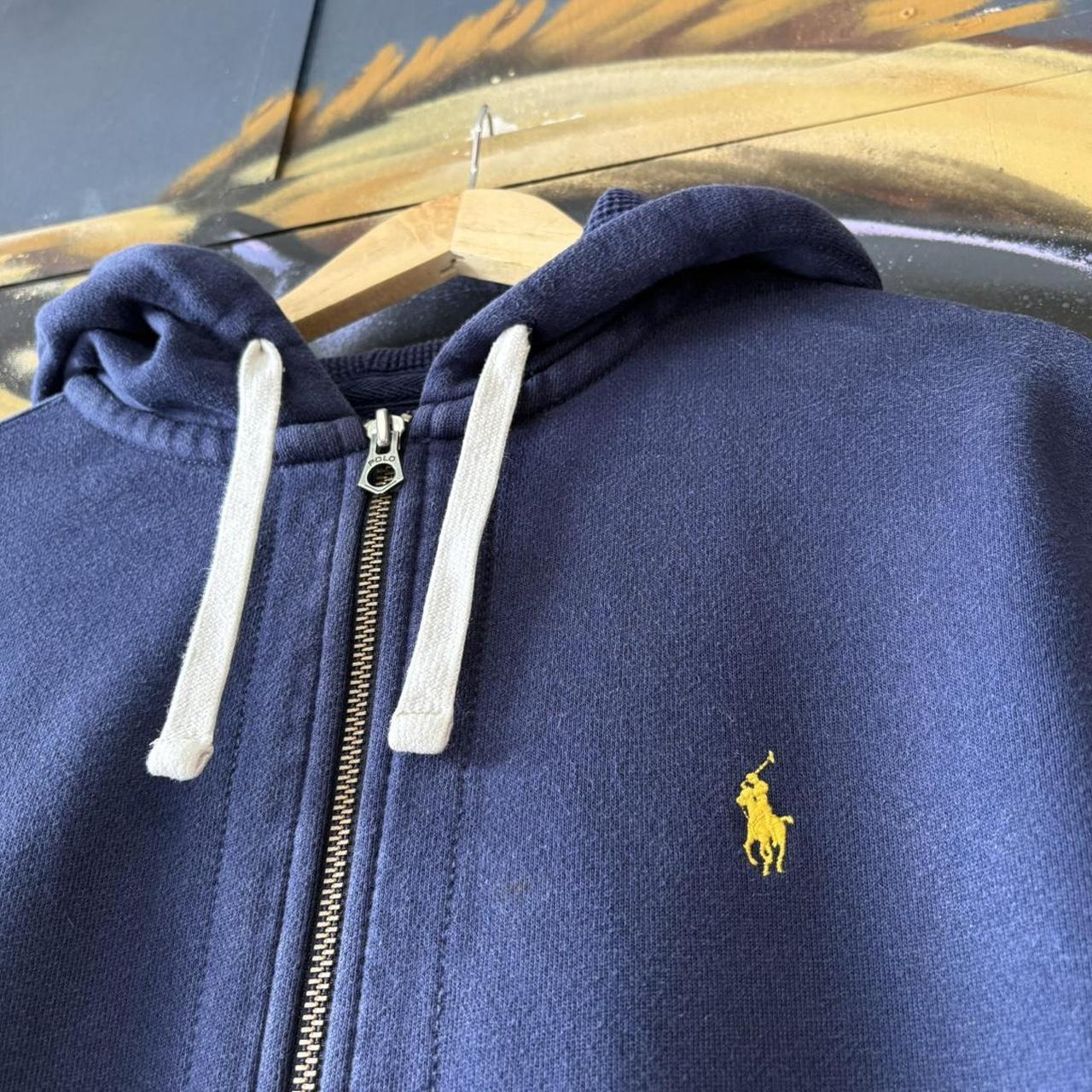 Vintage Ralph Lauren Hoodie Mens XL Navy Full Zip Up Preppy Pony Logo Jumper Thermal Hood Y2K 90s