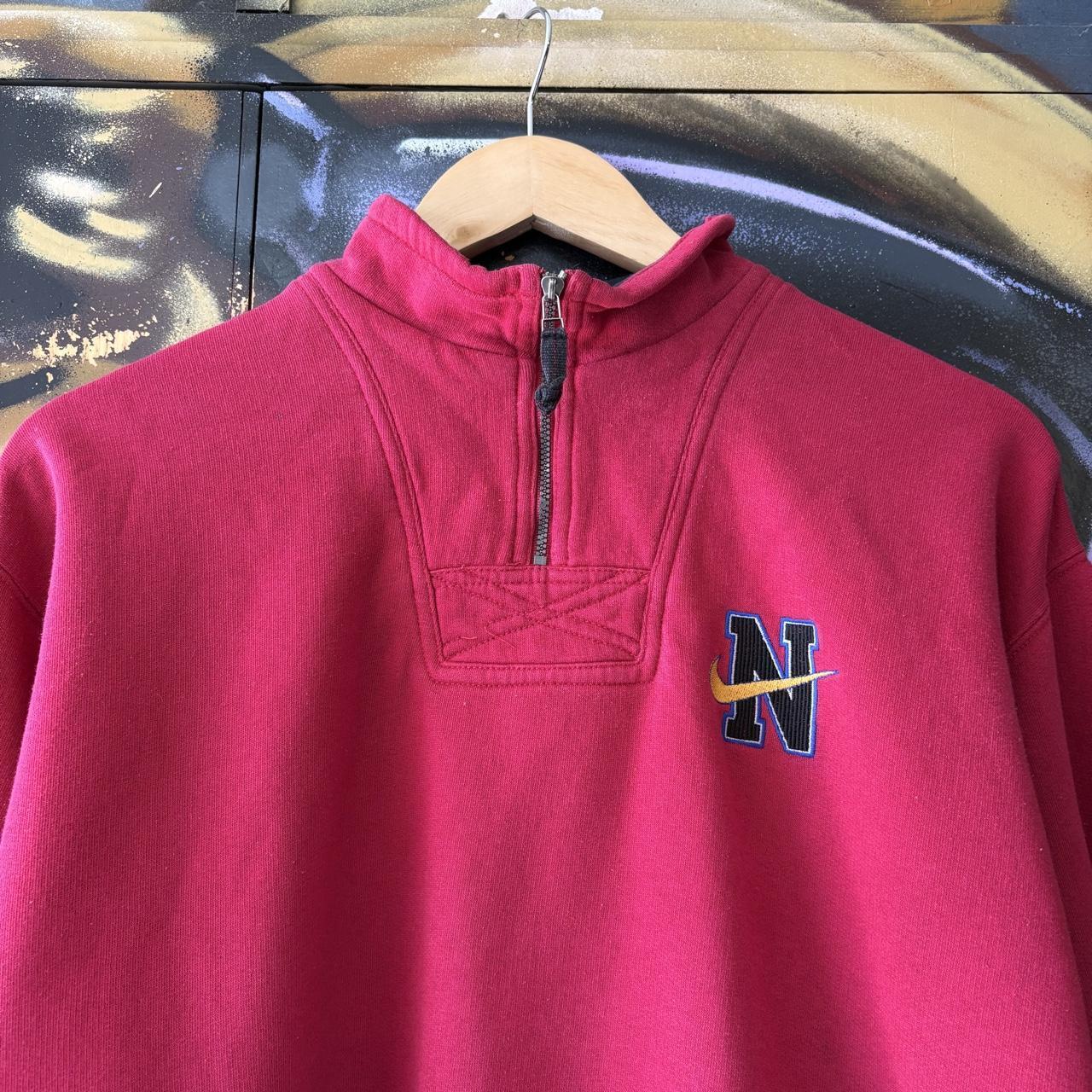 Vintage Nike Sweatshirt Womens Medium Red 1/4 Zip Solo Swoosh Embroidered Pullover Jumper Top 90s Y2K 00s