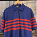 POL596-P - Vintage Retro Ralph Lauren Blue and Red Striped Polo Shirt Short Sleeve collared button up top  #Y2K #preppy #chiefkeef #oldmoney #ralphlauren