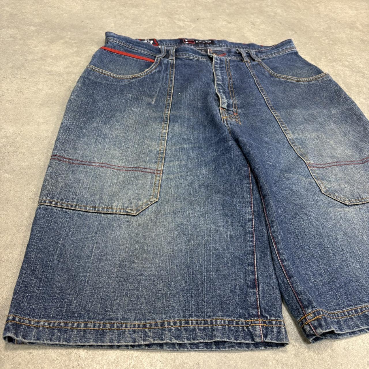 Vintage Dark Blue Wash Bugle Boy Jorts Mens 34” Baggy Wide Leg Skate Surf Denim Jean Shorts Hip Hop Streetwear Y2K