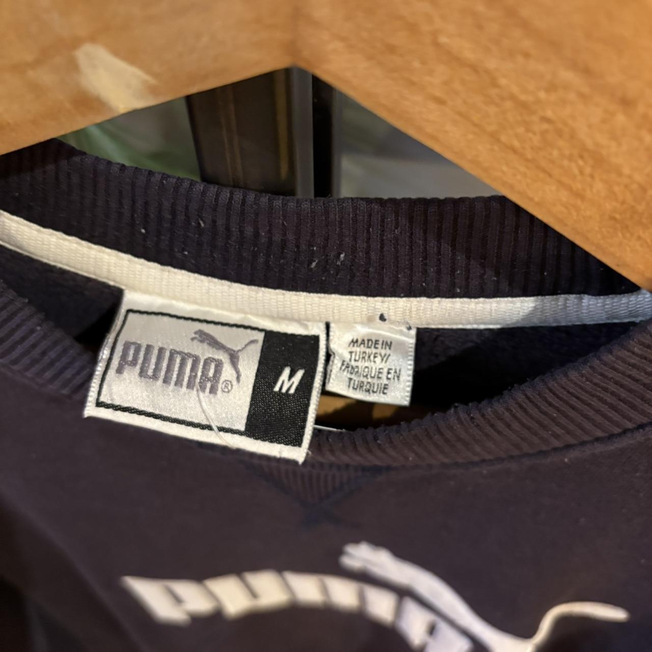 MA0406DZ-P - Vintage Retro Essential Navy Puma Crewneck Jumper Sweatshirt with embroidered patch spell out logo #90s #sportswear #essential #y2k #puma