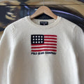 Vintage Polo Ralph Lauren Jumper Womens Medium Cream Lambswool Knit Top Big Flag USA Preppy 90s Y2K