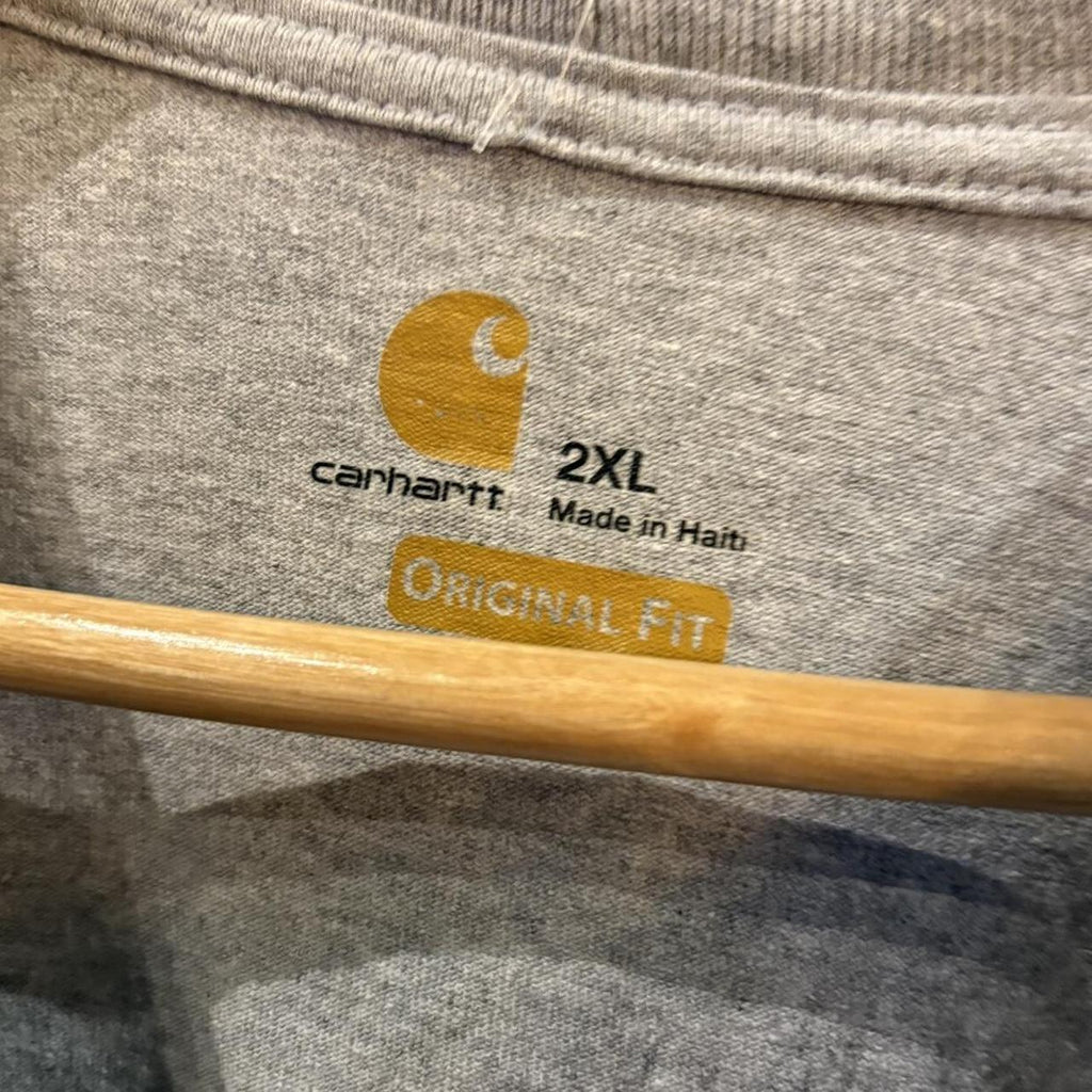 BR2306NK-F - Vintage Retro Essential Grey Carhartt Longsleeve Pocket Top Tee T-shirt with embroidered patch logo #skater #workwear #carhartt #y2k #longsleeve