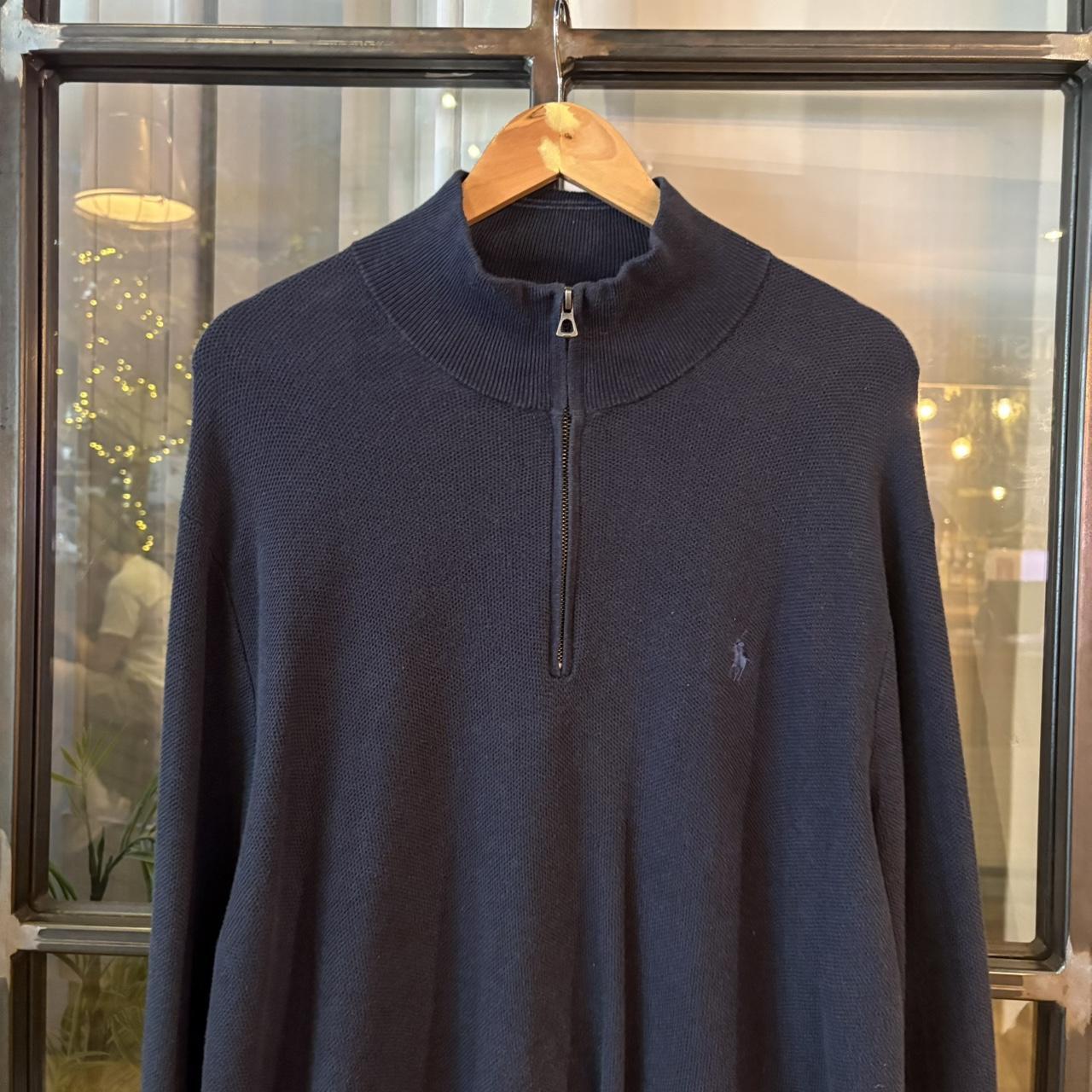 0125D76F - Vintage Retro Essential Navy Polo Ralph Lauren 1/4 Zip Fleece Jumper Sweatshirt with embroidered logo #y2k #pimacotton #poloralphlauren #oldmoney #preppy