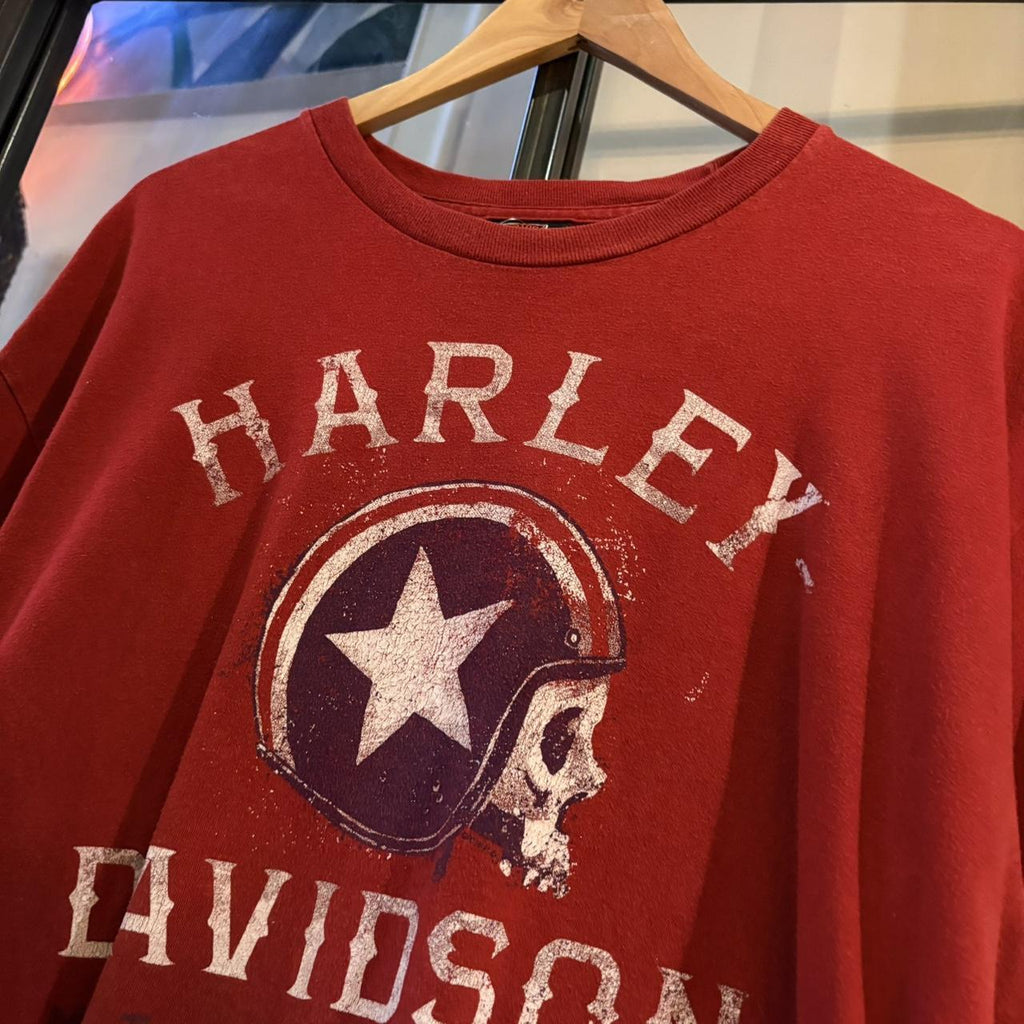 BR2401BM-P - Vintage Retro Essential Burgundy Red Harley Davidson Graceland, Memphis Graphic Print Top Tee T-shirt #graphic #motorcycles #biker #harley #harleydavidson