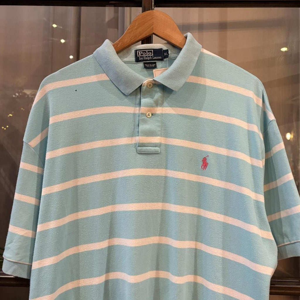POL601-P - Vintage Ralph Lauren Light Blue Striped collared button up polo shirt top #Y2K #preppy #chiefkeef #smartcasual #oldmoney
