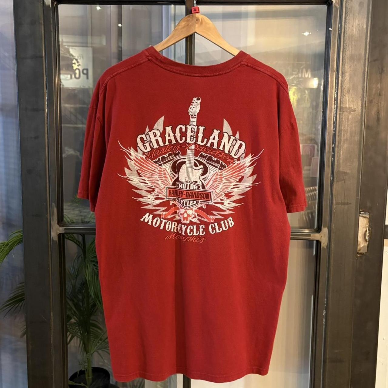 BR2401BM-P - Vintage Retro Essential Burgundy Red Harley Davidson Graceland, Memphis Graphic Print Top Tee T-shirt #graphic #motorcycles #biker #harley #harleydavidson