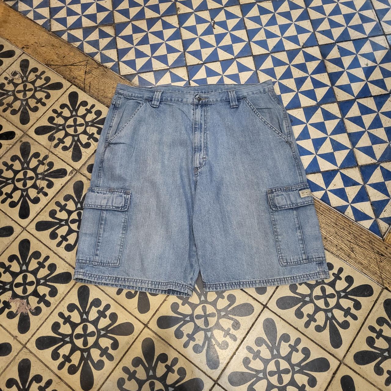 JRT316 - Vintage Retro Denim Oversized Baggy Shorts Jorts with detailed embroidered Logo graphic carpenter workwear Old School Hip Hop skate grunge faded 90s Y2K style
