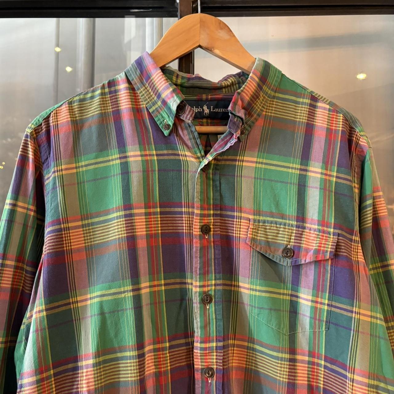 BR1209BD-F - Vintage Ralph Lauren Green and Purple Check Longsleeve collared button up polo shirt top #Y2K #preppy #chiefkeef #smartcasual #oldmoney