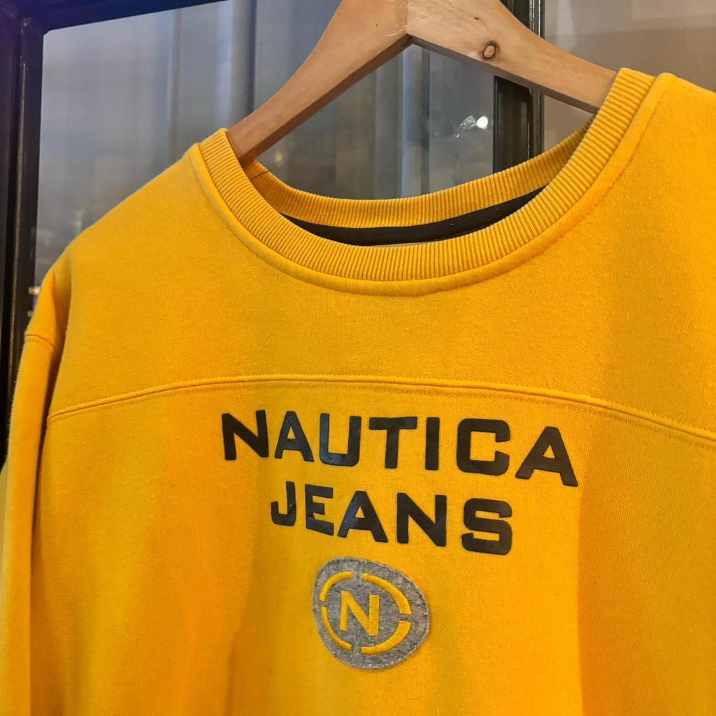 0225H82P - Vintage Retro Essential Yellow Nautica Crewneck Jumper Sweatshirt with embroidered logo #90s #sportswear #essential #y2k #nautica