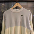 0325E60F-P - Vintage Retro Essential Pale Yellow and Grey Lacoste Crewneck Jumper Sweatshirt with embroidered crocodile patch logo #90s #sportswear #essential #y2k #lacoste