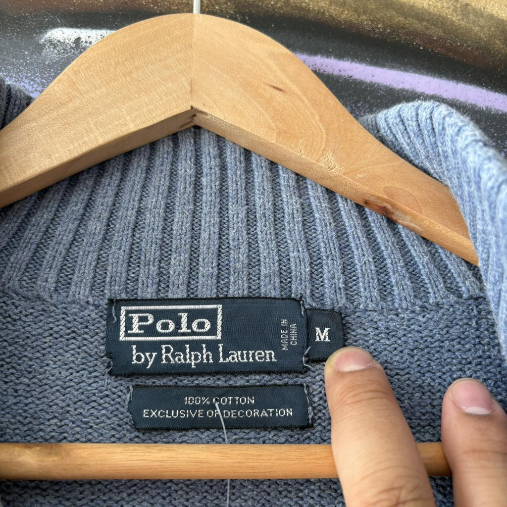 Vintage Ralph Lauren 1/4 Zip Fleece Mens Medium Light Blue Quarter Zip Up Preppy Pony Logo Sweatshirt Jumper Top Y2K 90s