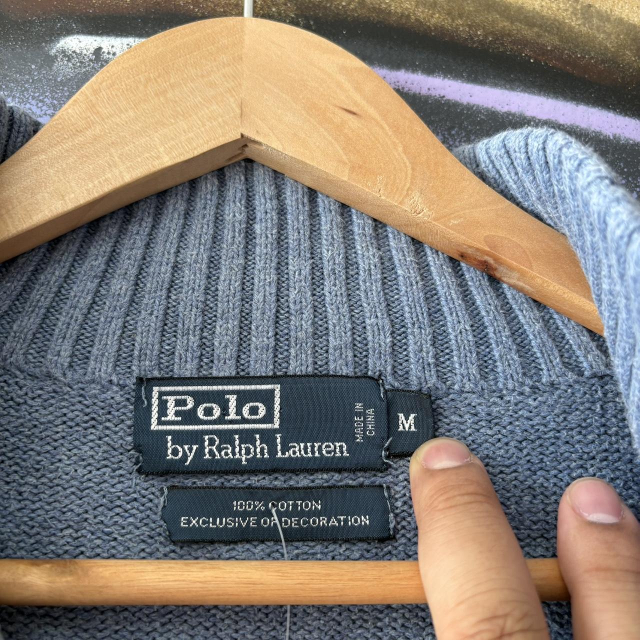 Vintage Ralph Lauren 1/4 Zip Fleece Mens Medium Light Blue Quarter Zip Up Preppy Pony Logo Sweatshirt Jumper Top Y2K 90s