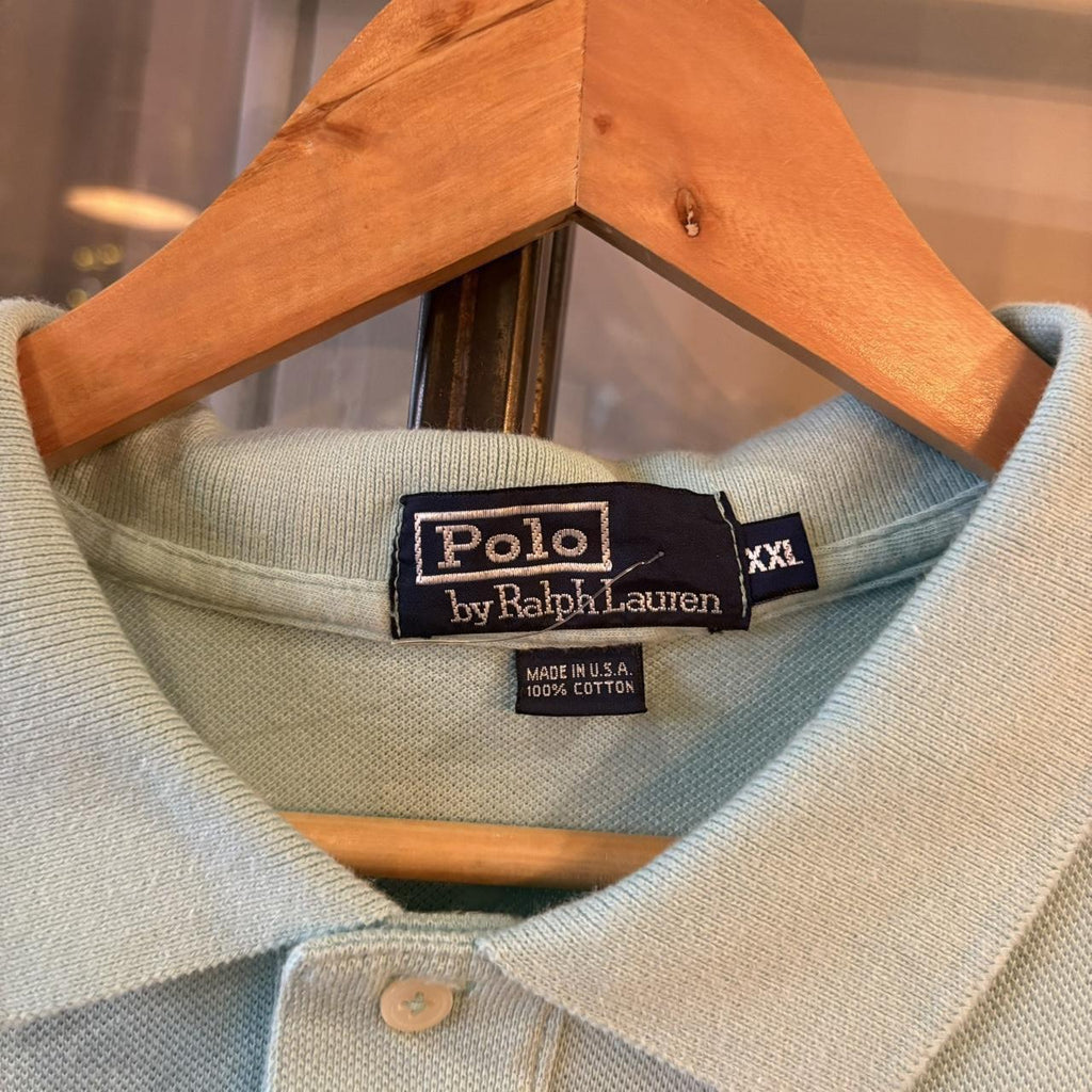 POL555-F - Vintage Retro Ralph Lauren Plain Turquoise Polo Shirt Short Sleeve collared button up top  #Y2K #preppy #chiefkeef #oldmoney #ralphlauren