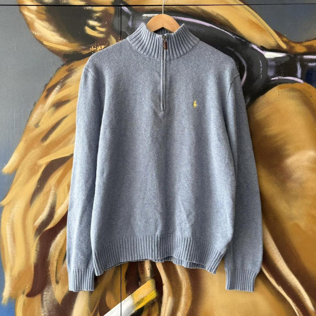 Vintage Ralph Lauren 1/4 Zip Fleece Mens Medium Light Blue Quarter Zip Up Preppy Pony Logo Sweatshirt Jumper Top Y2K 90s