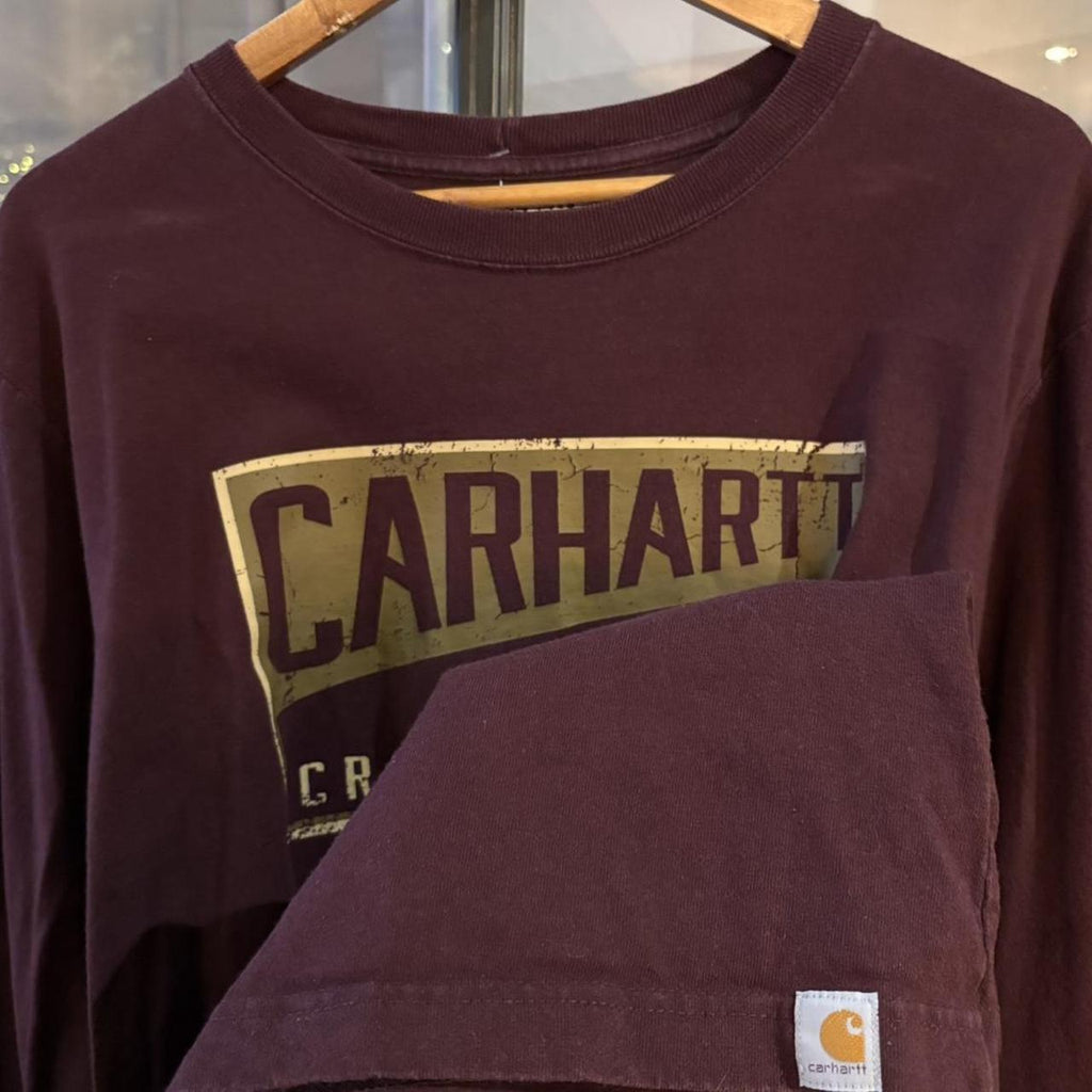 BR2804EN-P - Vintage Retro Essential Maroon Carhartt True Hand Craftsmanship Graphic Print Top Tee T-shirt with embroidered patch logo #skater #workwear  #carhartt #y2k #graphic