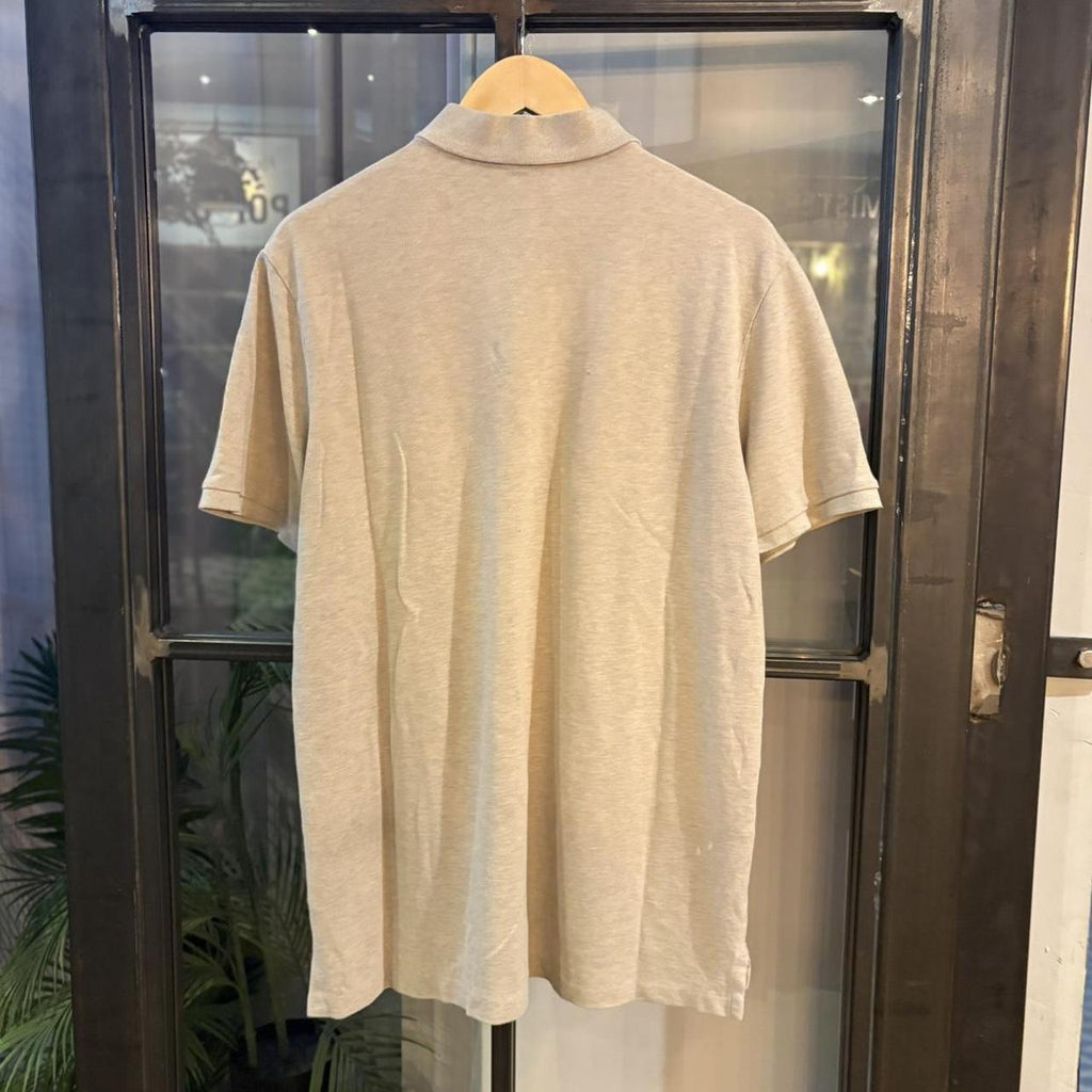 POL524F-P - Vintage Retro Ralph Lauren Plain Beige Polo Shirt Short Sleeve collared button up top  #Y2K #preppy #chiefkeef #oldmoney #ralphlauren