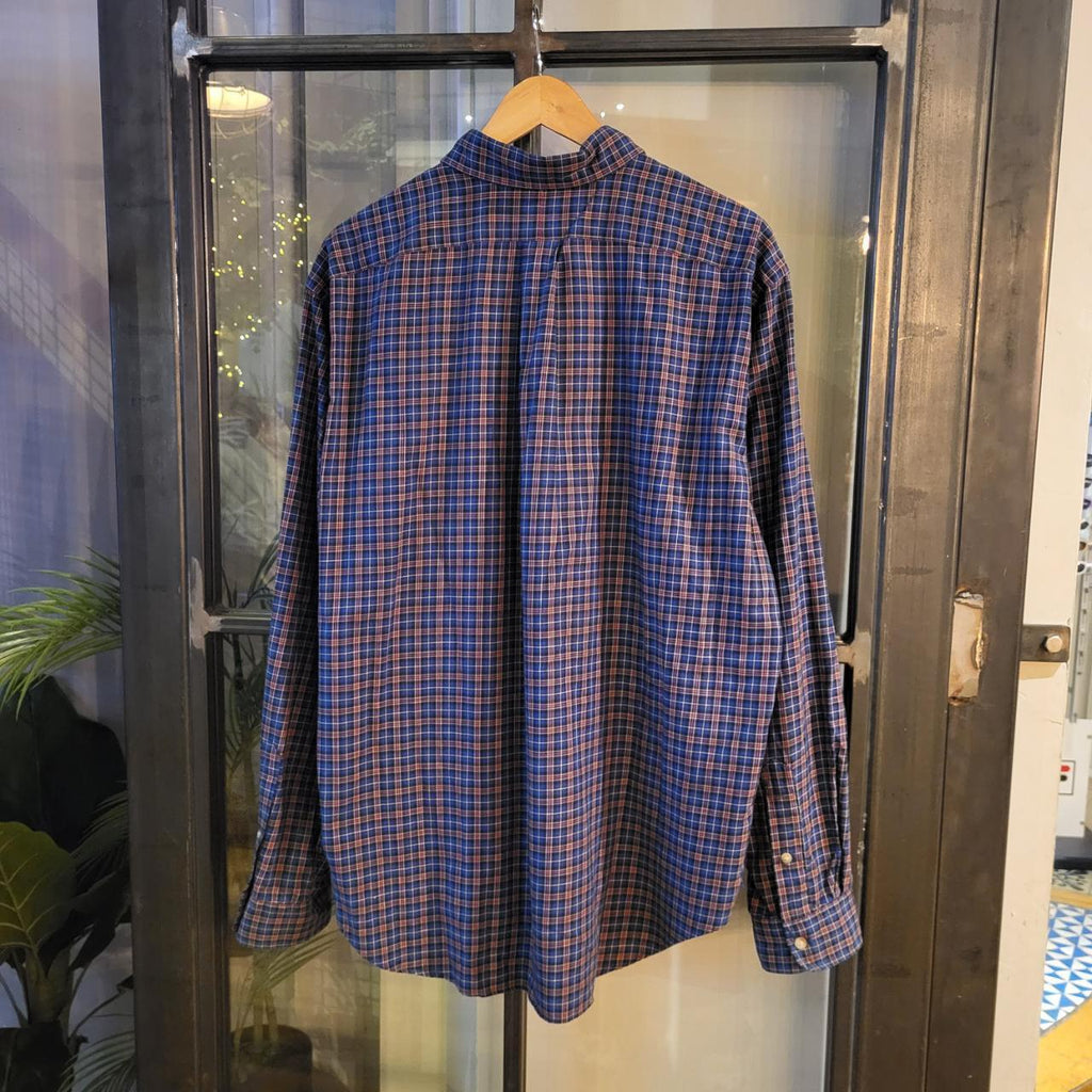 RLS053 - Vintage Ralph Lauren Navy Red Checkered Button Up Shirt Longsleeve collared top #Y2K #preppy #smartcasual #golf #oldmoney
