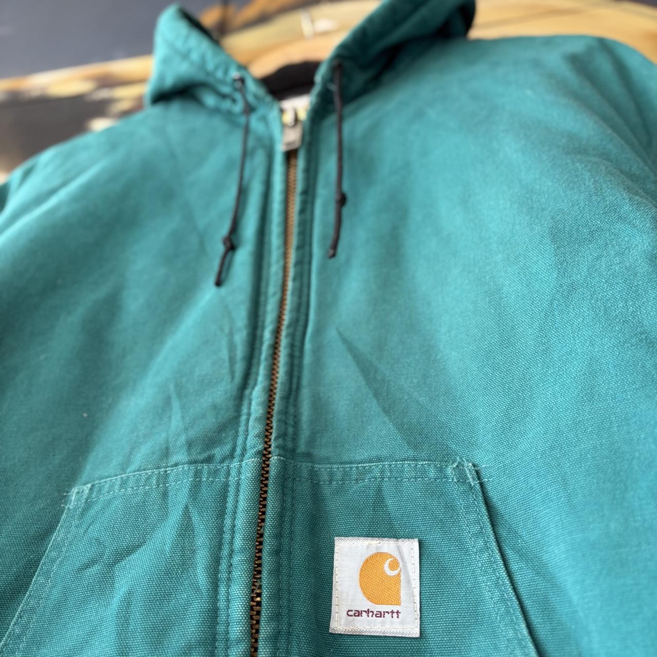 Vintage Carhartt Active Jacket Mens XL Aqua Green J04 AQU Hooded Full Zip Canvas Heavyweight Carhartt Style Coat 90s Y2K