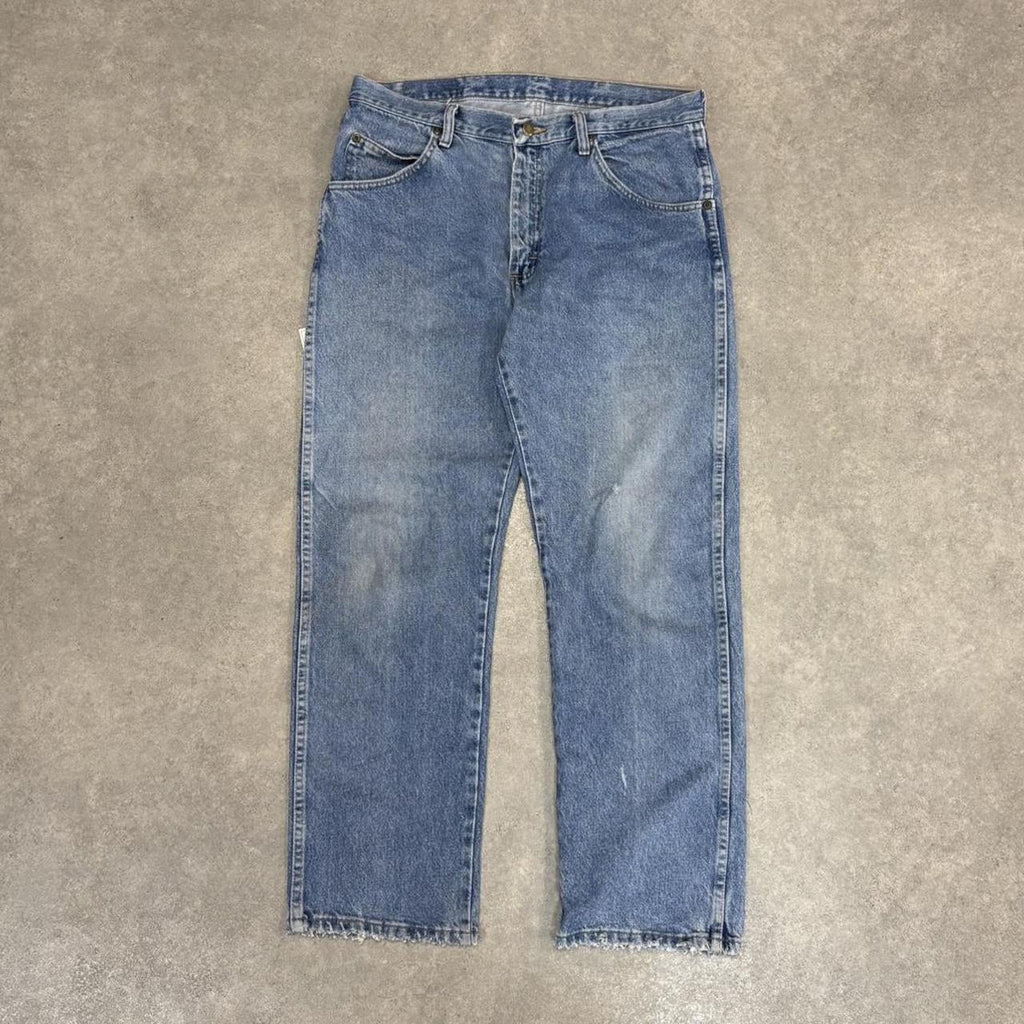 Vintage Blue Wash Wrangler Jeans Mens 34” Straight Leg Denim Trousers Skate Western Vintage Y2K 90s