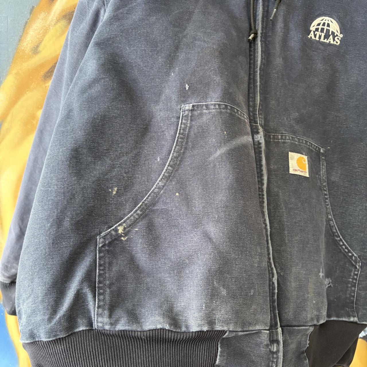 Vintage Carhartt Active Jacket Mens XL Navy J131-DNY Made In USA Full Zip Hooded Canvas Heavyweight Coat 90s Y2K