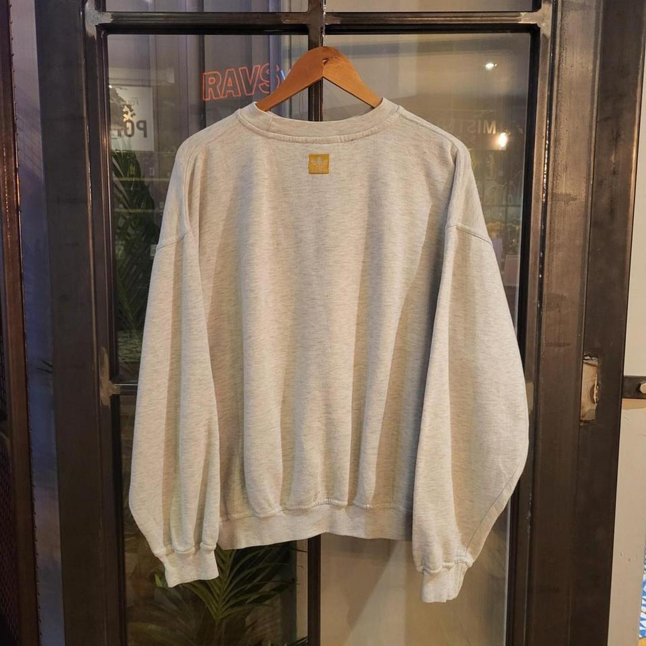 SWT122 - Vintage 90s light grey yellow essential Adidas originals trefoil felt big logo spell out sweatshirt crewneck jumper 90s era boxy & cropped fit