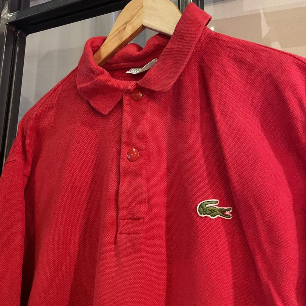 POL374-F - Vintage Retro Essential Chemise Lacoste Red Polo Shirt Longsleeve Sweatshirt collared button up top  #Y2K #preppy #chiefkeef #oldmoney #lacoste