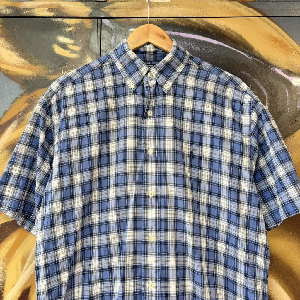 Vintage Ralph Lauren Blue Check Short Sleeve collared button up polo shirt top #Y2K #preppy #chiefkeef #smartcasual #oldmoney