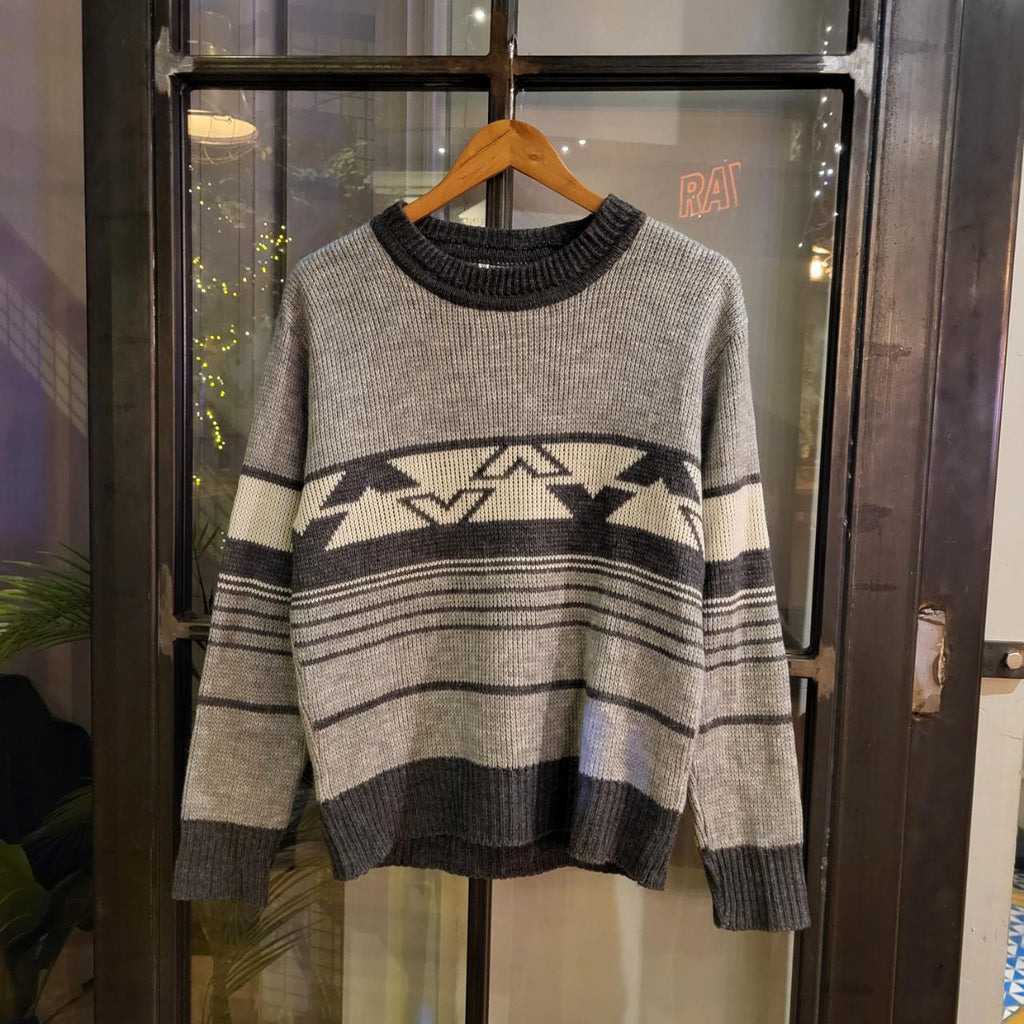 WDB064 - Vintage Retro Grey grandad knit Patterned Sweatshirt Knitwear sweater Jumper #hiphop #coogi #biggie #grandad #sweater