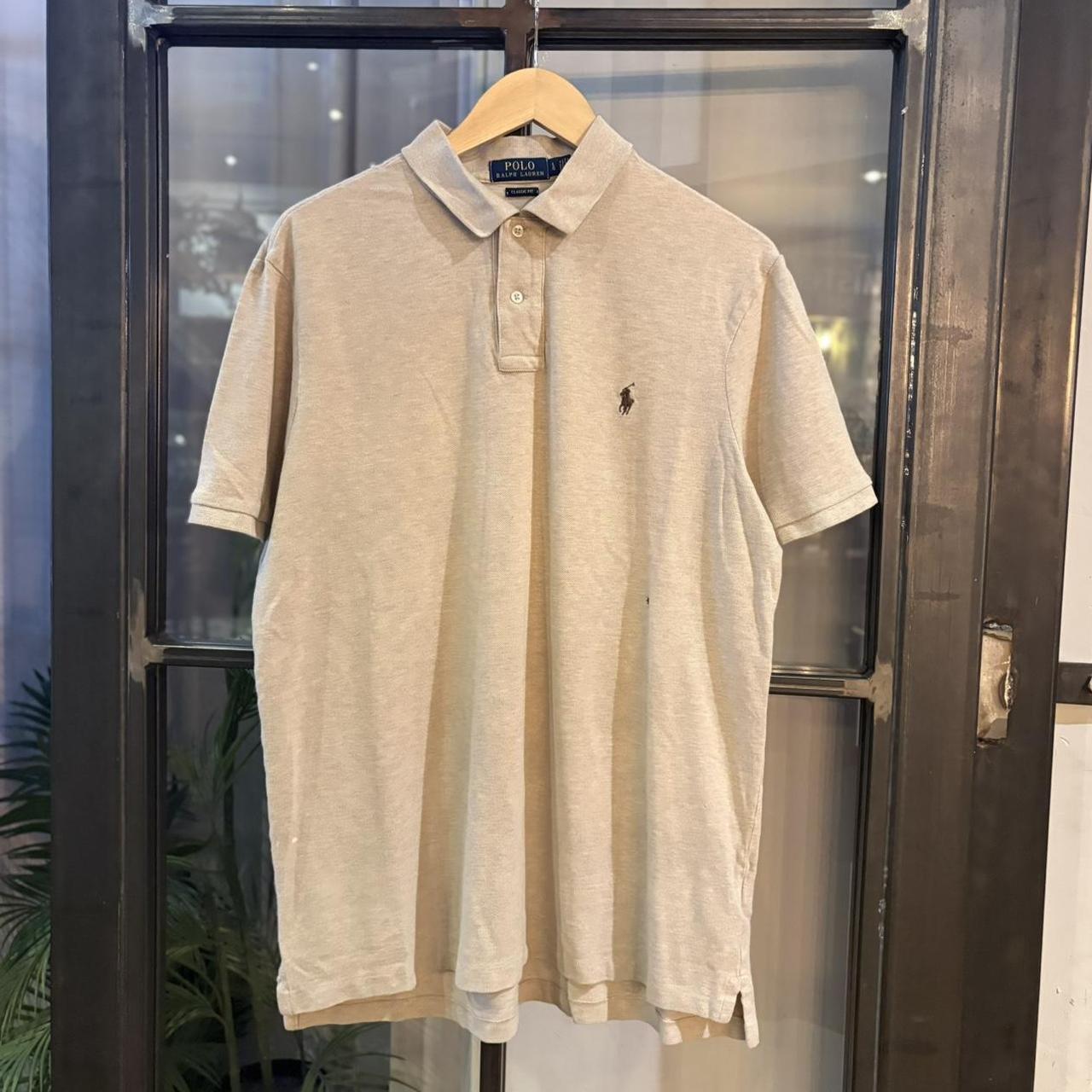 POL524F-P - Vintage Retro Ralph Lauren Plain Beige Polo Shirt Short Sleeve collared button up top  #Y2K #preppy #chiefkeef #oldmoney #ralphlauren