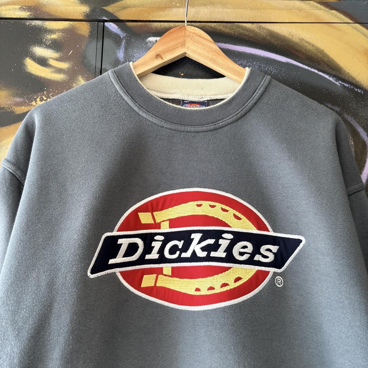 Vintage Dickies Sweatshirt Mens Large Blue Embroidered Patch Horseshoe Logo Pullover Jumper Top 90s Y2K 00s