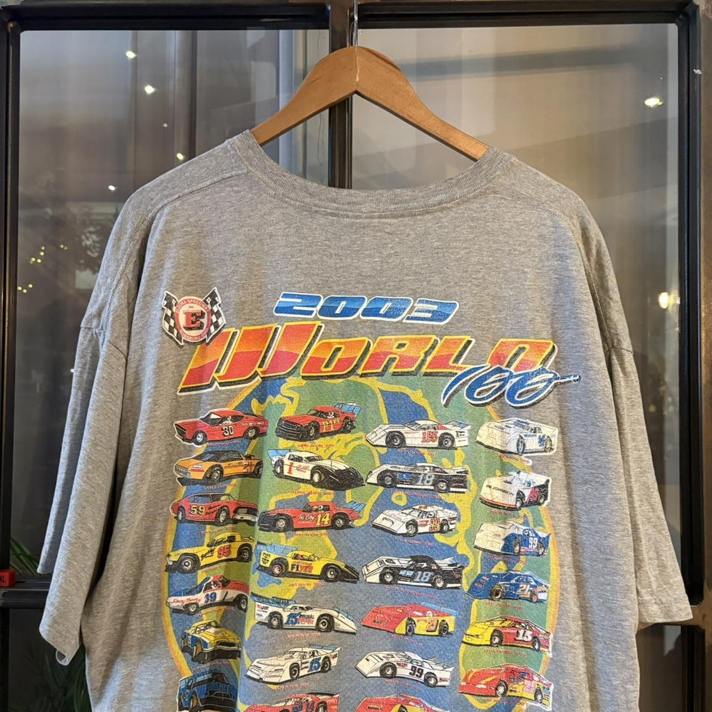 TEE665F - Vintage Retro Essential Grey Nascar 2003 Eldora Speedway 33rd Annual World 100 Rossburg Ohio Cars Graphic Print Top Tee T-shirt #90s #graphic #racing #nascar #racer