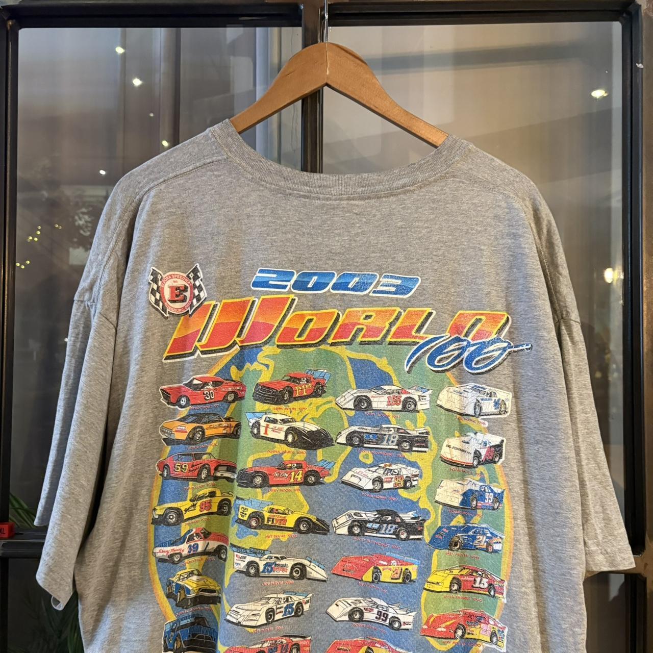 TEE665F - Vintage Retro Essential Grey Nascar 2003 Eldora Speedway 33rd Annual World 100 Rossburg Ohio Cars Graphic Print Top Tee T-shirt #90s #graphic #racing #nascar #racer